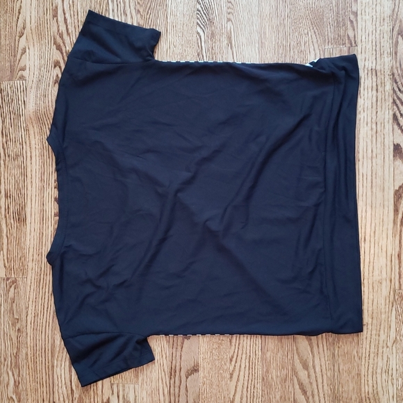 (L) Classic Striped Short Sleeve Slightly Sheer Front Shirt Casual Everyday - Picture 5 of 5